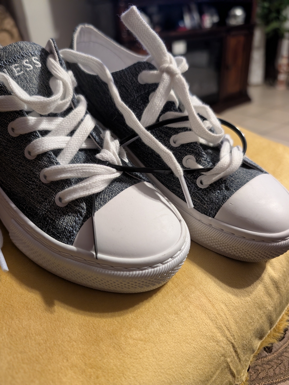 GUESS Kids Denim-Style Gray & White Lace-Up Sneakers - Picture 2 of 13